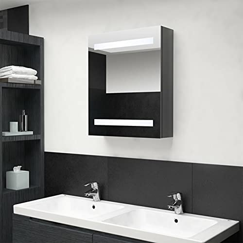 Tidyard Armoire à Miroir Murale Armoire de Salle de Bain à Miroir LED Gris Brillant 50x14x60 cm