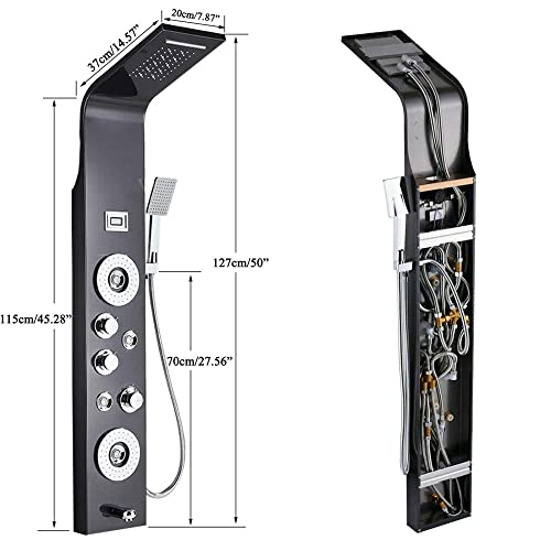 Columna de Ducha con Panel LED, Cabeza de Lluvia y Chorro Masaje - Negro miniatura 4