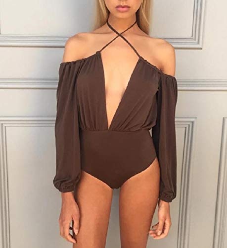 Macacões femininos confortáveis frente única da Doufine, Café, XS