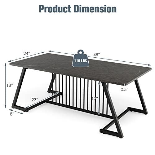 Costway Modern Coffee Table, Rectangle Faux Marble Coffee Table With Spacious Tabletop And Metal Frame, Large Wood Accent Center Table For Living Room, Office, Reception Room, 48”L X 24”W X 18”H #TOP2