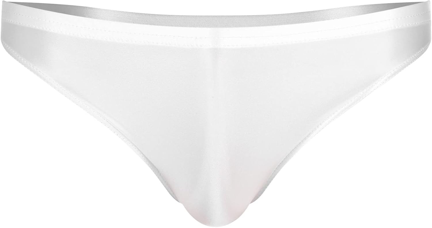 Mufeng Mens Glossy Low Rise Briefs Solid Color Elastic Waistband Underpants Underwear Swimwear