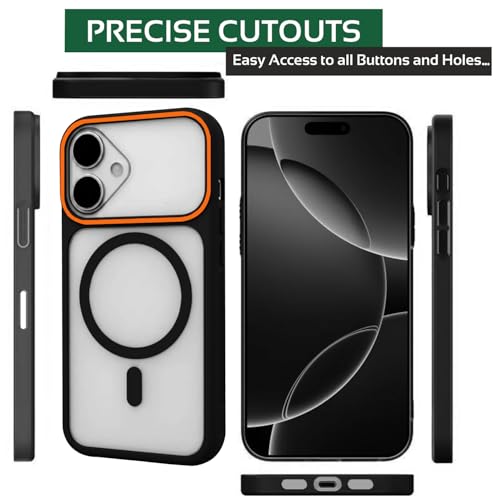 Image of AIBEX Magnetic Compatible Shockproof Case for iPhone 16 - Slim Protective Back Cover with Camera Lens Protection, Strong Magnetic Support, Anti-Slip Grip, Military Grade Drop Protection (Black)