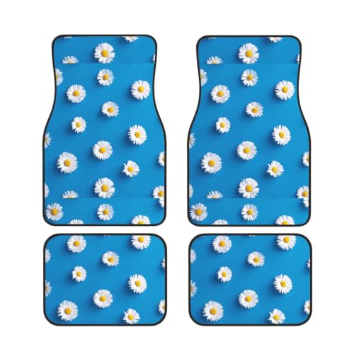 Alfombrillas de coche que evitan resbalones gracias al neopreno con diseño de margarita blanca