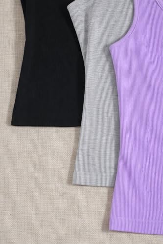 Image of Women's 1x1 Rib Cotton Stretch Tank Top Sleeveless Basic Vest Pack of 3