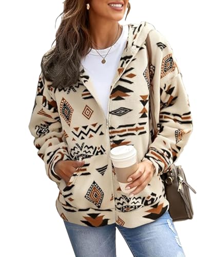 SCHOOLMOON Cappotto Donna Invernale Con Cappuccio Peluche Giacca Manica Lunga In Pile Teddy Felpe Caldo Oversize Hoodie Con Tasche(Beige,S)