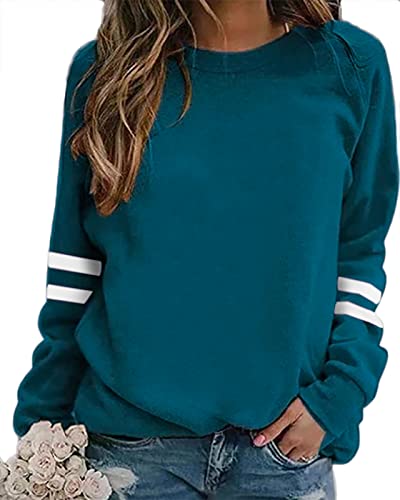 Women s Vintage Striped Crewneck Sweatshirt Long Sleeve Loose Lightweight Pullover Tops