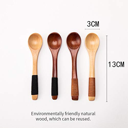 Sansheng 4 Pcs Mini Wooden Spoons, Wood Soup Spoons For Eating Mixing Stirring Cooking, Handle Spoon With Japanese Style Kitchen Utensil, With Tied Line On Handle(13Cm) #TOP1