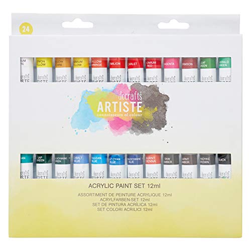 Artiste Acrylic Paint Set 12ml 24 Pack Vibrant Colours, Quick-Drying Professional Art, Craft and Hobby Artists Paint. Water-Based Paints Cover All Surfaces with Ease, Ideal for Travel Artists