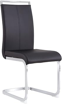 Dining Chairs Set of 2, Kitchen Chairs, Armless Chairs Side Chairs Leather Seat and Metal Legs with High Back 2, Black Chair+Silver Leg