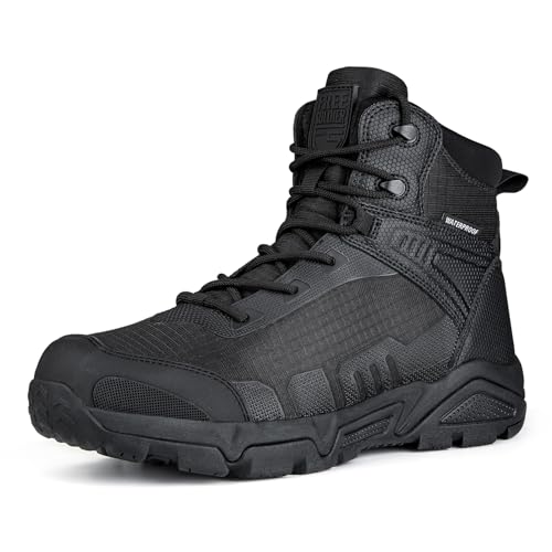 FREE SOLDIER Men's Waterproof Hiking Boots Lightweight Work Boots Military Tactical Boots Durable Combat Boots(Black 9)