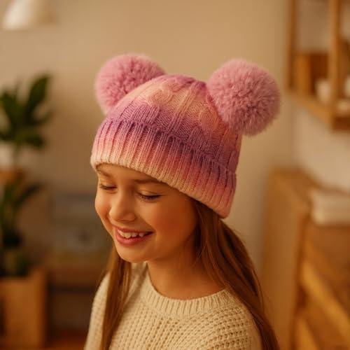 Bonnet de ski double pompon multicolore, cadeau idéal ado 7-15 ans
