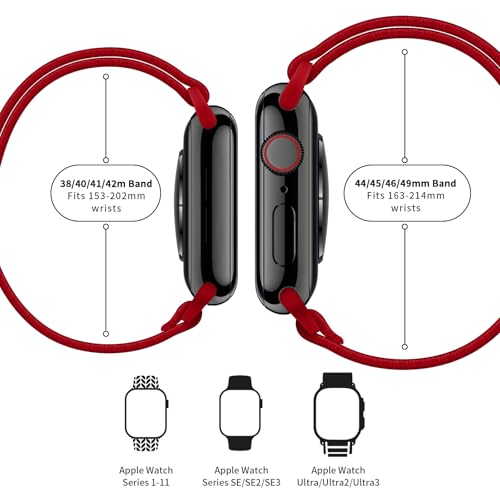 Image of AMANECER Stretchy Nylon Band Compatible with Apple Watch Series 11 /10 /9 /8 /7 /6 /5 /4 SE 3 /2 /1, Adjustable Braided Elastic Sport Loop Rugged Straps for iWatch Women Men (Viva Magenta Red, 38 /40 /41 /42MM)