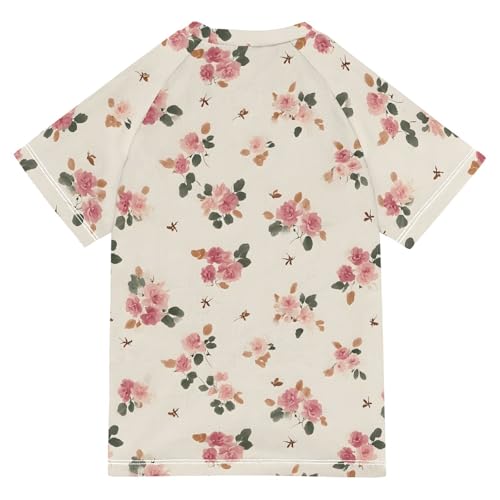 ALAZA Kids Rash Guard Girls Toddler Swim Shirts Short Sleeve Vintage Floral Cute Flowers UPF 50+ 3T2