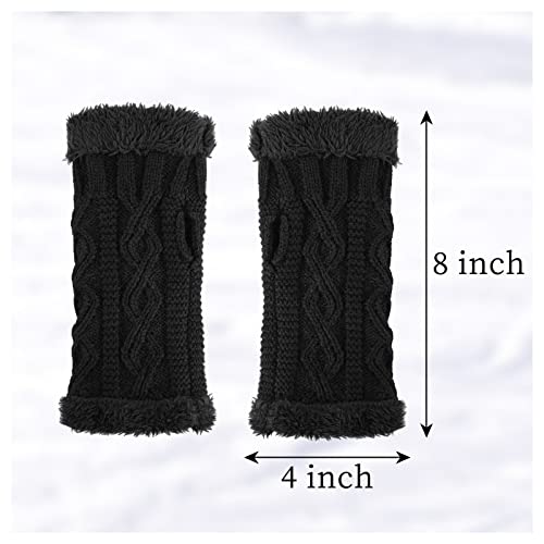Feelorna Mitaines en tricot pour femme - En peluche - Pour l'hiver - Moufles - Poignets plus chauds - Avec trou pour le pouce, Noir , taille unique – vue 2