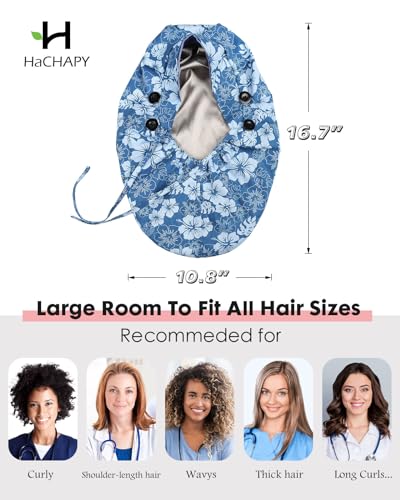 Image of Satin Lined Scrub Cap for Women Extra Large Long Hair Surgical Nurse Cap 4 Buttons