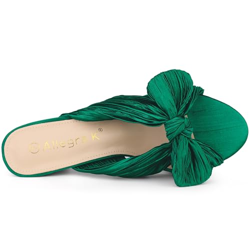 Allegra K Women's Pleated Bowknot Slip on Chunky Heels Green Slide Sandals 5.5 M US