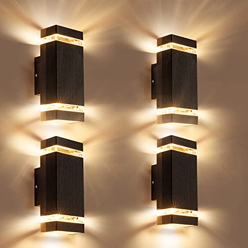 HUADEEC Up and Down Wall Lights Outdoor Wall Light,Square Porch Lights Black Aluminum Wall lamp for Patio 3000k 5W GU10 Bulb, Pack of 4
