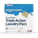 Amazon Basics Laundry Detergent Pacs, Free & Clear, Powerful Triple Action, Hypoallergenic, Unscented, 112 Count