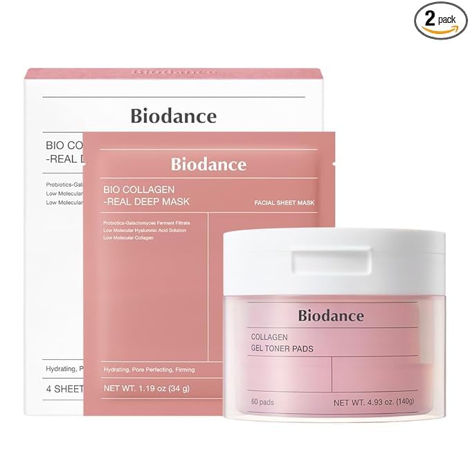 Collagen Day & Night Gel Duo: Bio-Collagen Mask & Toner Pads Set, Korean Skincare Set, Pink Duo for Firming, Plumping, Hydrating, Glass Skin, Korean Skin Care, Gifts for women, Skin Care Set