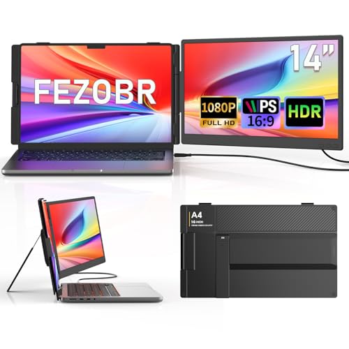 Image of 14 inch Laptop Screen Extender, 1080P FHD Dual Portable Monitor for Laptop with Speaker, USB-C /HDMI Plug & Play, Extended Screen for Mac /Windows /Chrome, Fit 13-17.3 inch Laptops