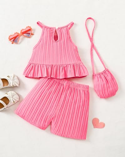 Image of Weebaby Toddler Girl Clothes Baby Summer Outfits Sleeveless Halter Top Ruffle Short Set Cute Kids Clothes Girls