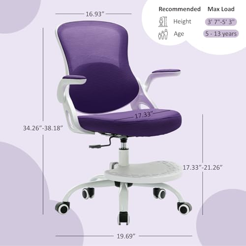 Image of Kids Desk Chair,Ergonomic Study Chair with Adjustable Height,Swivel Mesh Desk Chair with Wheels,Home Office Chair for Children in Home Bedroom Purple