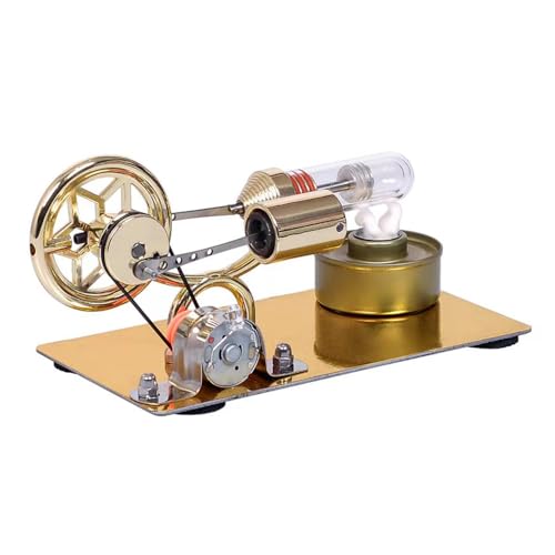 Modelo de motor de aire caliente Stirling Generador de electricidad con bombilla LED, patrón de estrella de seis puntas, volante, herramienta de experimento científico educativo, base de aleación de