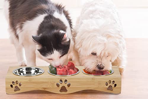 Jazuiha Elevated Cat Bowls, Raised Cat Food Bowl Set Stainless Pet Dishes Feeder With Wooden Stand, Food And Water Bowl For Cat And Small Dog (Wood Color) #TOP1