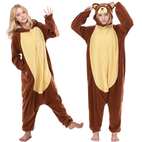 Angenster Cartoon Schlafanzug Einteiler Niedlicher, Jumpsuit Kuschelig Unisex Plüsch Onesie Pyjama für Damen Herren Tiere Pyjama Robe Strampler...