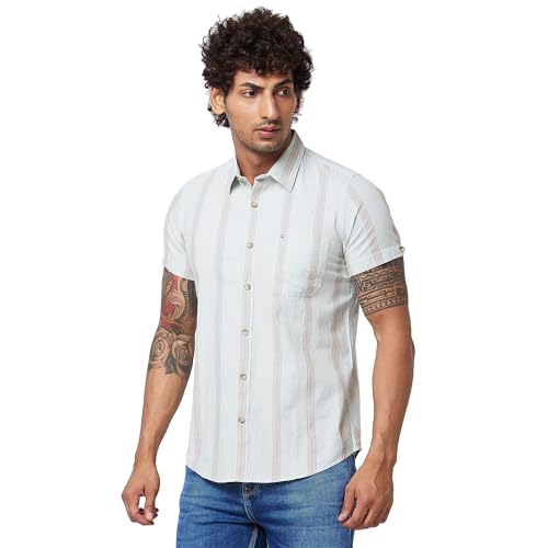 Image of Spykar Men's Regular Fit N /A Half Sleeve Striped Casual Shirts
