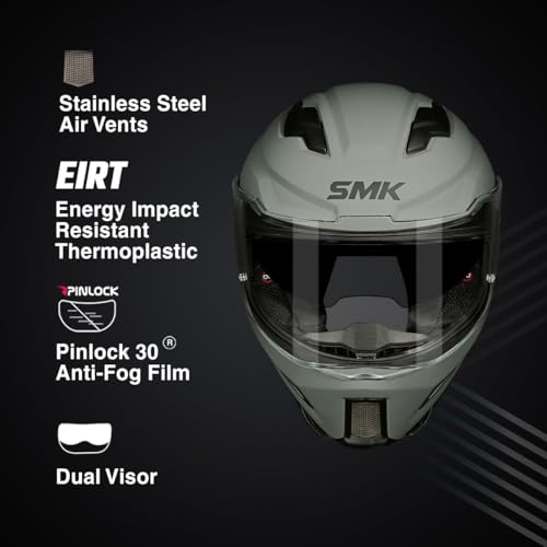 Image of SMK Agnar Solid ISI DOT & ECE 06 Certified Full Face Helmet with Pinlock 30 Antifog Visor (MATT Nardo Grey - XXL)