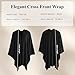 Pleneal Shawl Wraps for Women, Front Poncho Wrap Sweater Cross Open Poncho Wraps, Knitted Elegant Shawls for Fall Winter