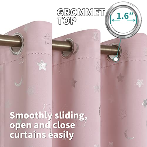 Image of BGment Pink Curtains for Girls Bedroom, Star and Moon Blackout Curtains for Kids Room 63 Inch Long, Thermal Insulated Room Darkening Nursery Window Curtains with Grommet, 2 Panels, 42 Wide, Light Pink
