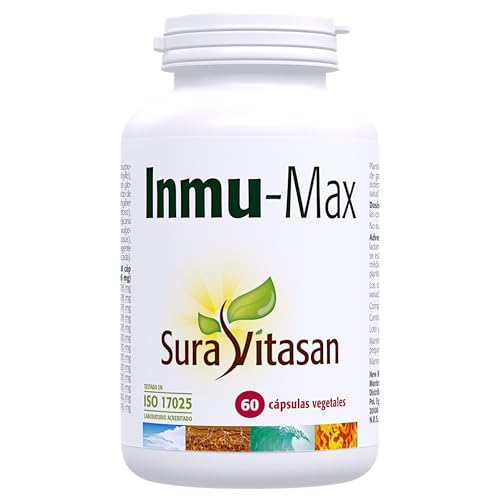 Sura Vitasan Inmu-Max 60 Cápsulas Vegetales - Suplemento para el Sistema Inmunológico y Defensas - Con Equinácea, Astrágalo, Ginseng y Uña de Gato - Alivio de Catarros y Resfriados