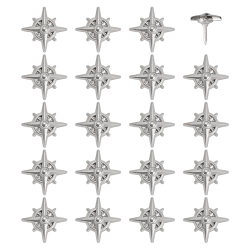 Image of Compass Push Pins - Silver Metal Compass Rose Pins - for Cork Board, Maps, or Lapel Pin Use - Designed in USA - Set of 20