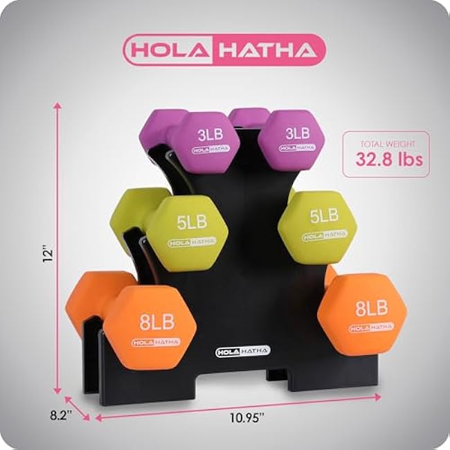 HolaHatha Neoprene Dumbbell Free Hand Weight Set with Rack, Ideal for Home Exercises to Gain Tone and Definition