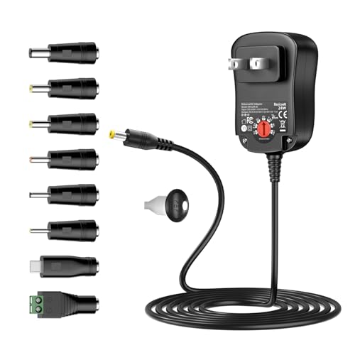 Basicvolt 24W 3V 4.5V 5V 6V 7.5V 9V 12V Universal AC/DC Adapter Multi-Voltage Regulated Switching Power Supply with 8 Round DC Plugs for LED Strip Light CCTV Camera Speaker Router,2A Max