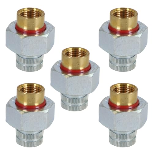 Image of Midline Valve EVGG0112-OM-5 Dielectric Union Pipe Fitting; 1-1 /2 in. FIP; Reduces Electrolysis; Brass x Stainless Steel (5 Pack)