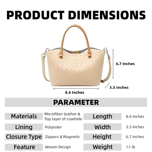 Image of Woven Leather Tote Bag for Women - Microfiber & Cowhide Handbag, Small Crossbody Satchel with Adjustable Strap for Daily Use