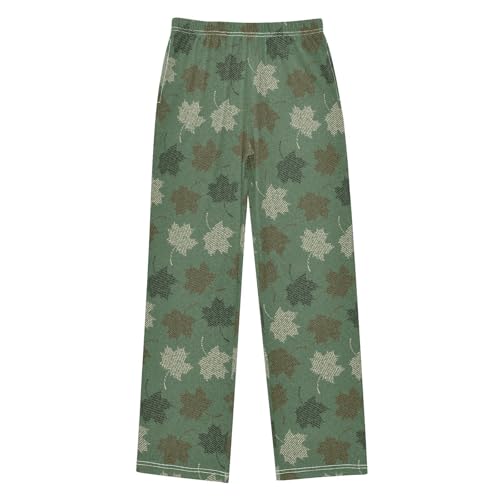 Maple Leaf Camo Boys Long Pants Soft Trousers Elastic Waist Kids Lounge Bottoms with Pockets S-XL