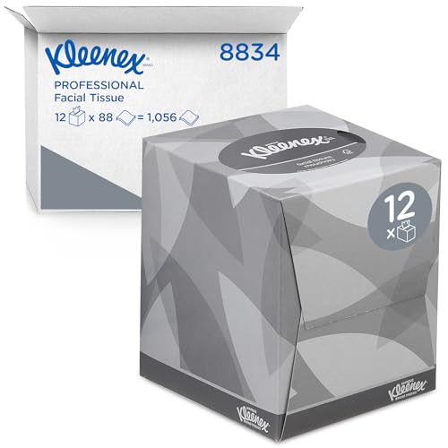 Kleenex Caja de Pañuelos Cúbicos 8834, 2 Capas, Suaves y Resistentes, Sin Fragancia, 12 Cajas x 88 Hojas (1.056 total)