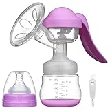 Esonto Manual Breast Pump with Milk Bottle, Silicone Hand Pump for Breastfeeding, Portable Breast Pu