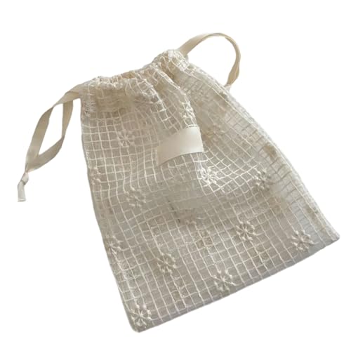 エレガントな薄手のネット巾着ポーチジュエリー収納旅行必需品セット整理レーストリムアクセサリーバッグ刺繍収納ポーチ