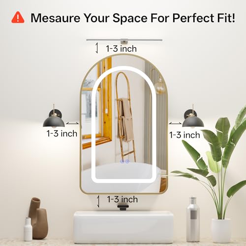 Botiquín de baño con espejo LED, espejo iluminado antivaho, montaje empotrado o superficial, sin necesidad de ensamblaje, botiquín de baño de pared (dorado, 31.5" H x 19.7" W) miniatura 6