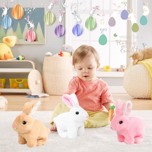 Image of SHINETOY Hopping Rabbit Interactive Electronic Pet Plush Bunny Toy with Sounds and Movements Animated Walking Wiggle Ears Twitch Nose Gift for Toddlers Birthday, Pink, 7''