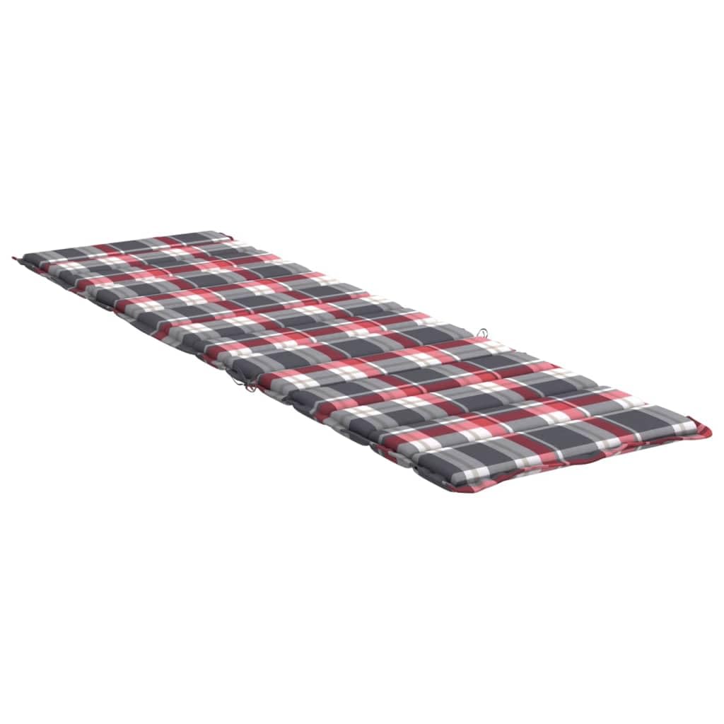 Zewnętrzna nakładka na leżak, czerwony, wzór karo, 200 x 60 x 3 cm, tkanina Oxford do ogrodu i na taras, z antypoślizgową konstrukcją i miękką wyściółką