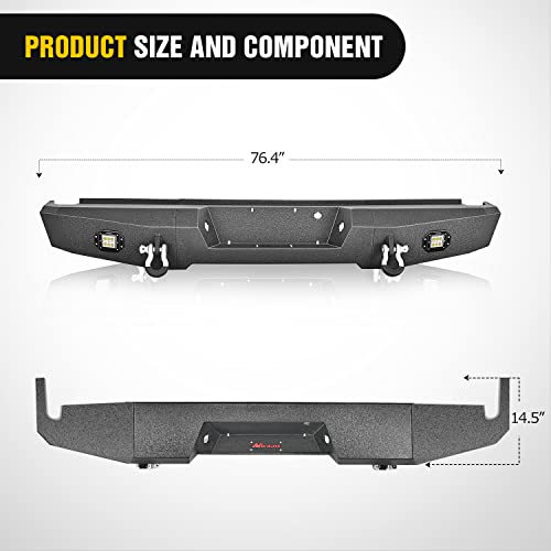 Image of Nilight Rear Step Bumper for 2009 2010 2011 2012 2013 2014 Ford F150 Full Width Pickup Truck Rear Step Textured Black Solid Steel Offroad with 2X Upgraded 18W LED Lights D-Rings