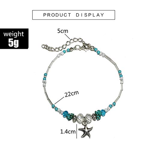 Image of Softones Blue Starfish Turtle Anklet Multilayer Charm Beads Sea Handmade Boho Anklet Foot Jewelry for Women