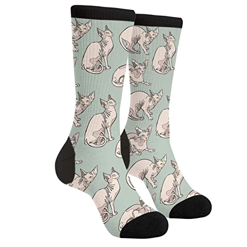 Sigouyinei Cute Funny Hairless Cat Naked Cat Sphynx Cats Animal Casual Funny Funky Novelty Socks For Men Women