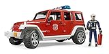 Bruder 02528 Jeep Rubicon Fire Rescue Vehicle with Lights & Engine Sounds with Fireman Figurine